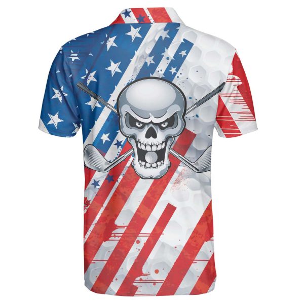 Golf With US Freedom Flag Skull Polo Shirt Gift For Golfer Runner Dad Boyfriend