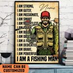 Powerful Brave Strong Fishing Men Motivated Poster Personalized Gift For Fishing Lover