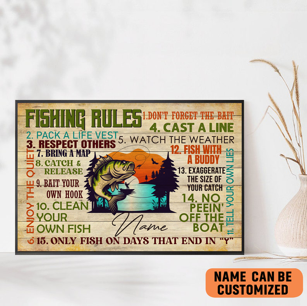Personalized Fishing Rules Poster Don’T Forget The Bait Fishing Dad Fishing Men Wall Art Gift
