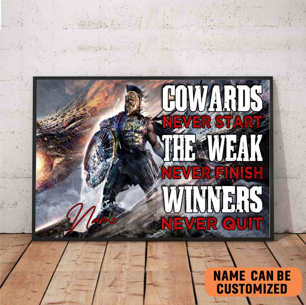 Spartan Winners Never Quit Motivation Gift For Spartan Warrior Poster Personalized Wall Art