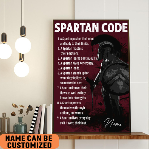 Spartan Warrior Code Poster- Ancient Roman Spartan Motivational Wall Art Army Soldiers Dad Gift