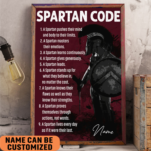 Spartan Warrior Code Poster- Ancient Roman Spartan Motivational Wall Art Army Soldiers Dad Gift