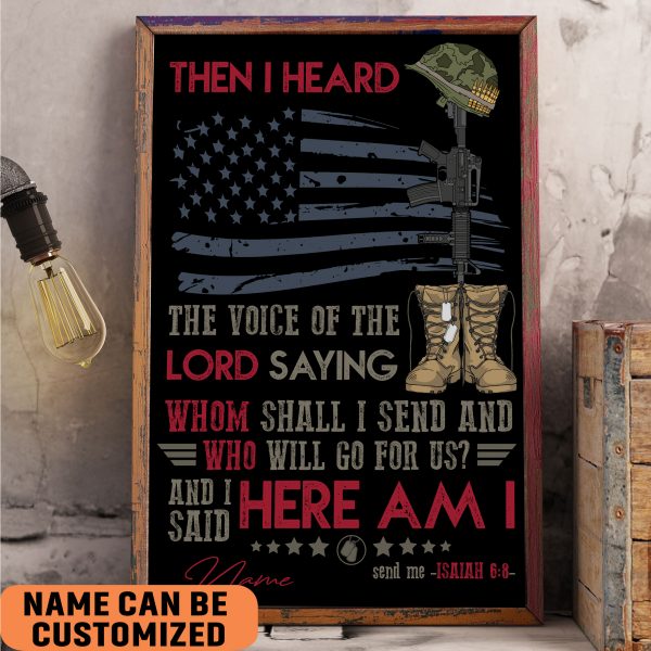 Veteran Boots Poster I Heard Here Am I Vintage Wall Art Independence Decor