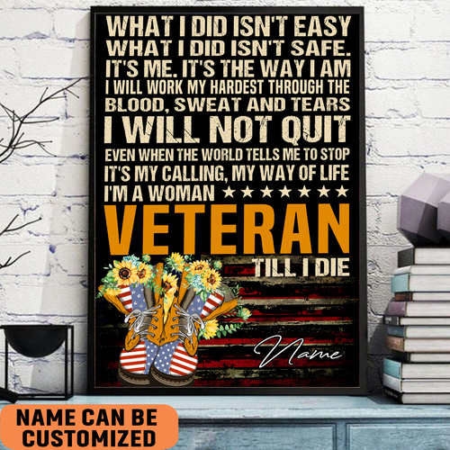 Women Veterans Never Quit Poster Gift For Army Retired Mom Soldiers Sister Niece