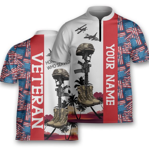 Honoring All Who Served Veteran Zipped Bowling Jersey Custom Name Polo