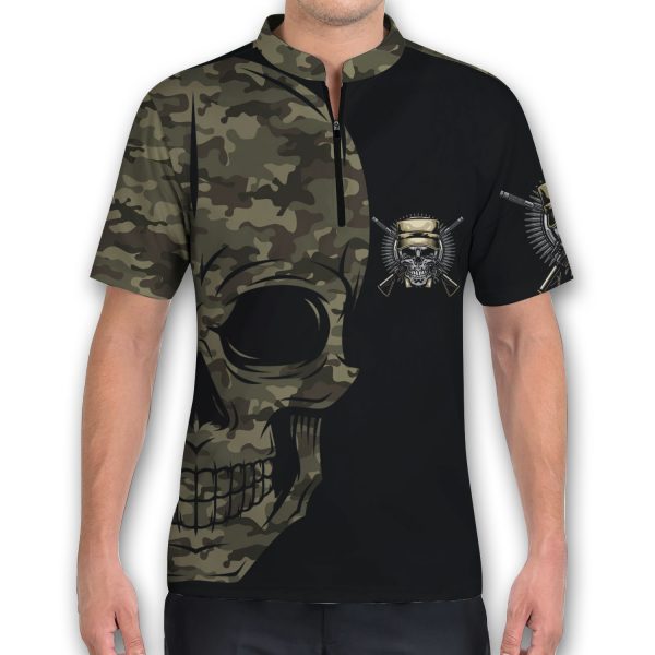 US Army Digital Camo Skull Custom All Over Print Casual Polo Bowling Jersey