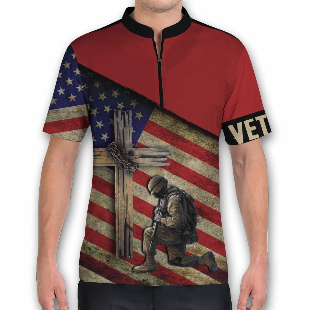 Solid Us Army Veteran Dna Bowling Jersey Polo