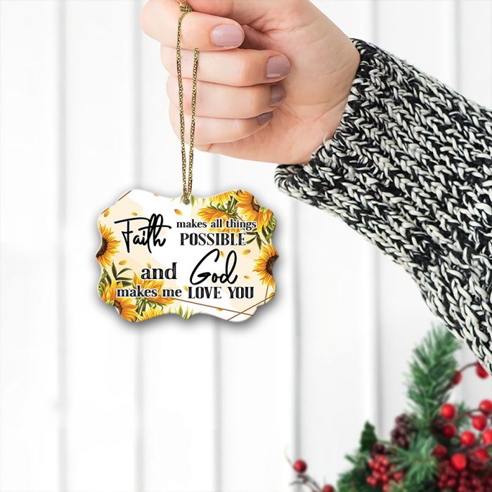 Faith Makes All Things Possible Wooden Ornament Religious Sunflower Christmas Tree