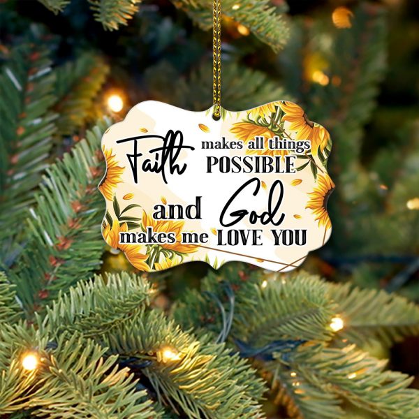 Faith Makes All Things Possible Wooden Ornament Religious Sunflower Christmas Tree