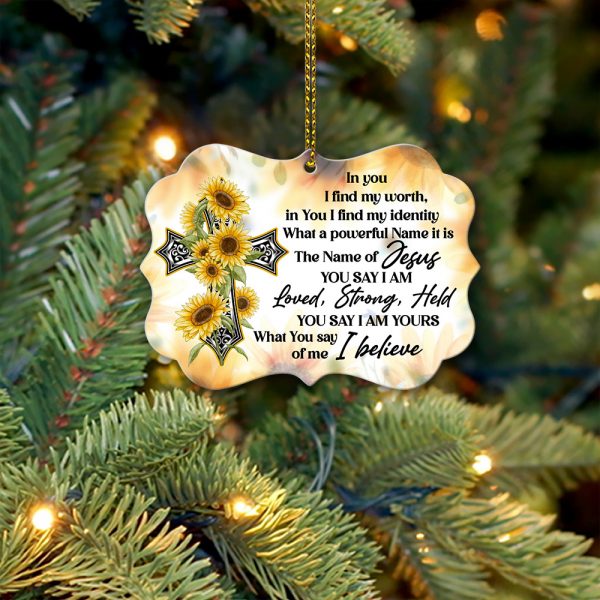 In You I Find My Worth Sunflower Cross Wooden Ornaments Christmas Tree Hangging
