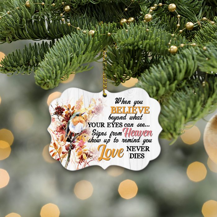 Mistletoe Flower And Robin Bird Wooden Ornament Christmas Tree Hangging