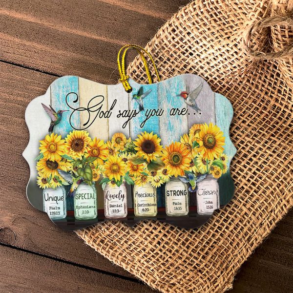 God Says You Are Hummingbird with Sunflower Wooden Ornaments Christmas Gift