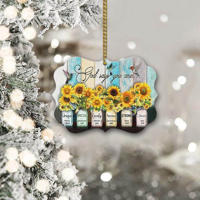 God Says You Are Hummingbird With Sunflower Wooden Ornaments Christmas Gift