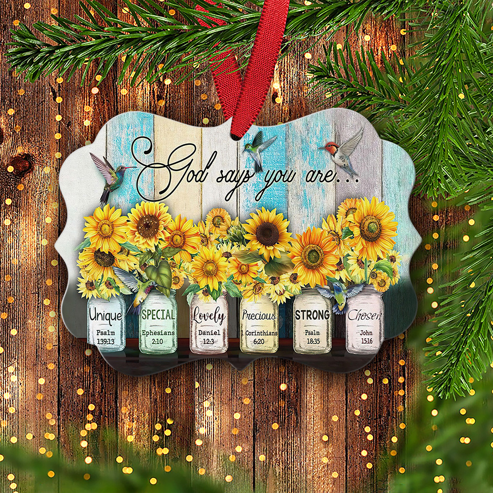 God Says You Are Hummingbird With Sunflower Wooden Ornaments Christmas Gift