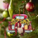 Red Truck Bring Sunflowers Jesus with Cat Car Ornament Christmas Tree Hangging
