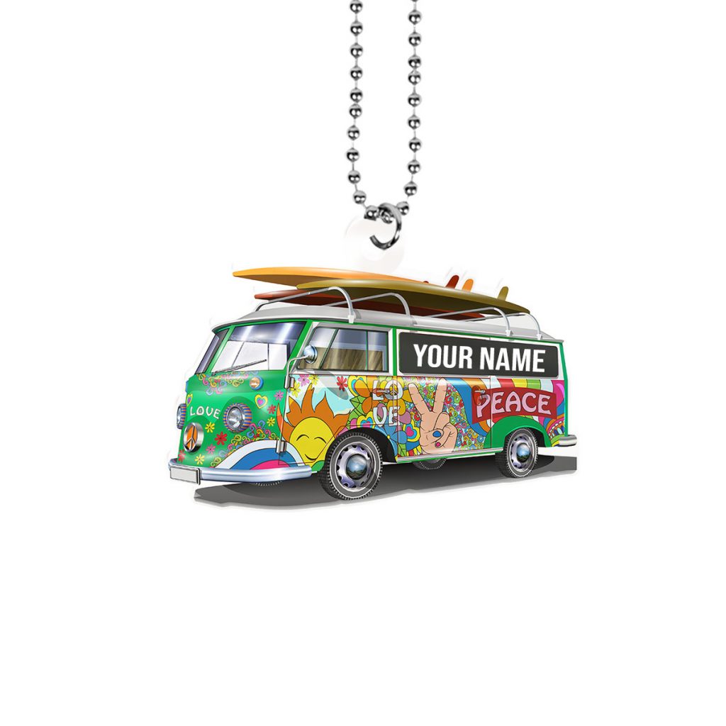 Hippie Van Trippy Vibe Peace With Love Car Ornament Christmas Tree Hangging