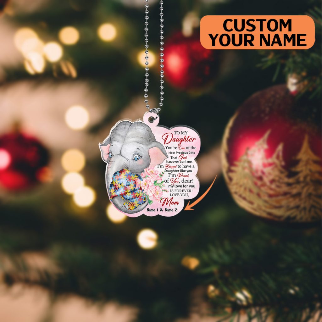 Personalized Letter From Mom To Daughter Elephant Car Ornament Christmas Tree Hangging