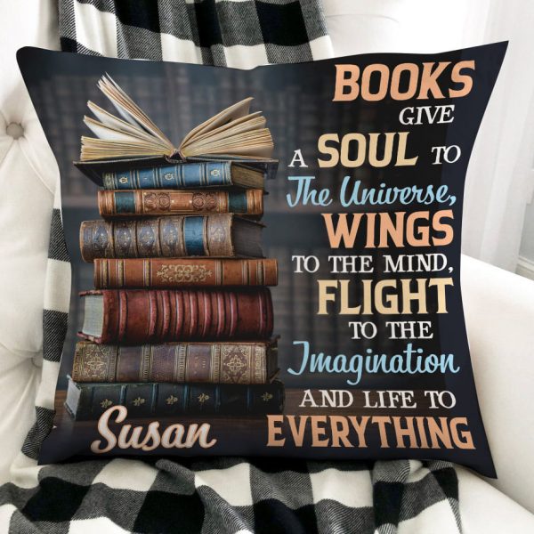 Love Reading Poster Books Give A Soul To The Universe Wings Pillow Cover Custom Name