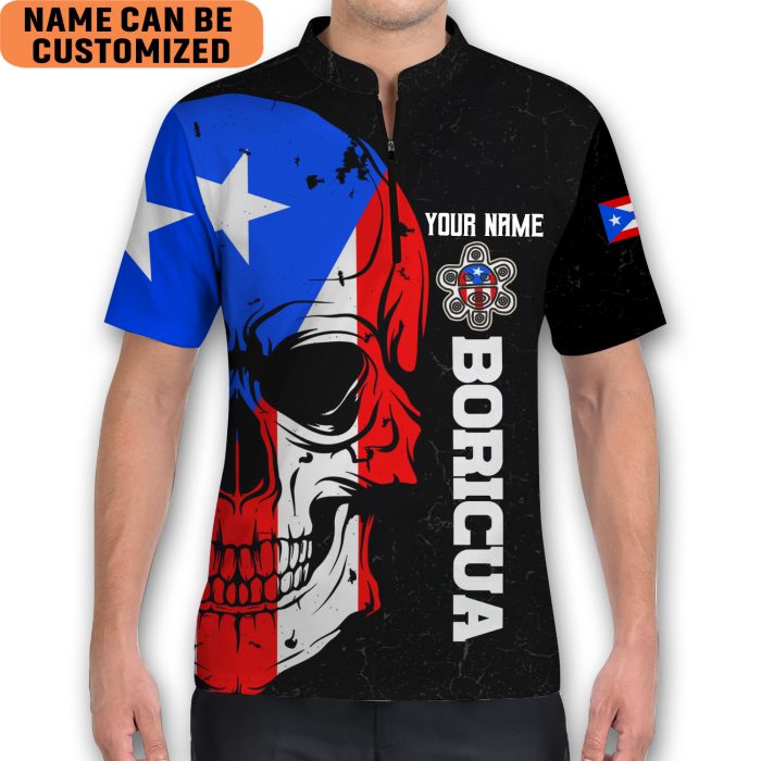 Customize Name Puerto Rico Aop Bowling Jersey Style Polo Puerto Rican Zipper Shirt