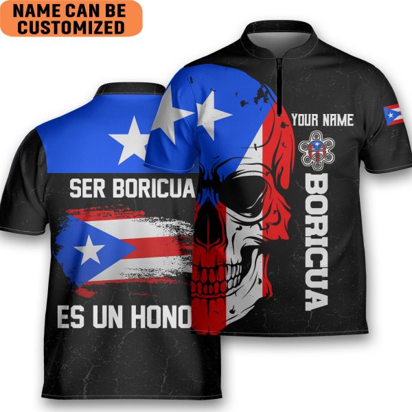 Customize Name Puerto Rico AOP Bowling Jersey Style Polo Puerto Rican Zipper Shirt