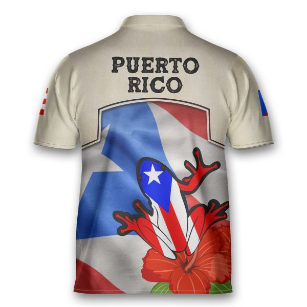 Personalized Puerto Rico Flower Coqui Flag Zipper Bowling Jersey Style Puerto Rican Polo