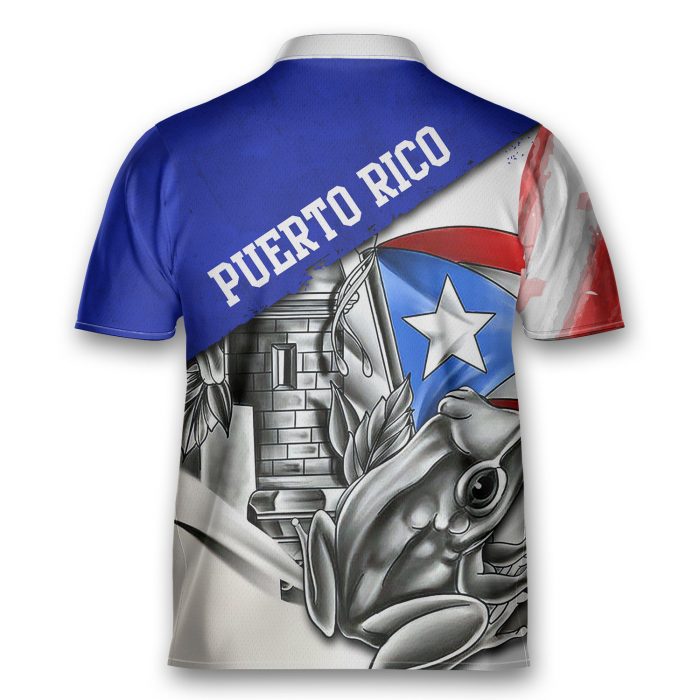 Custom Watercolor Flag Puerto Rico Coqui Aop Bowling Jersey Style Puerto Rican Polo Zipper