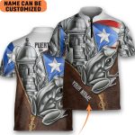 Personalized Puerto Rico Coqui Bowling Jersey Style Polo Zipper Vintage Leather 01