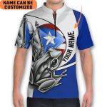 Personalized Puerto Rico Conqui Bowling Jersey Style Polo Quick Zip Blue White Shirt