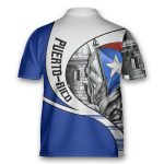 Personalized Puerto Rico Conqui Bowling Jersey Style Polo Quick Zip Blue White Shirt