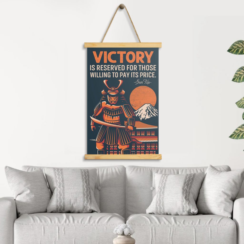 Victory Is Reserved For Those Willing Japanese Samurai Poster Canvas, Japan Warrior Wall Art Print Wood Hanger Frame, Samurai Hanger Canvas