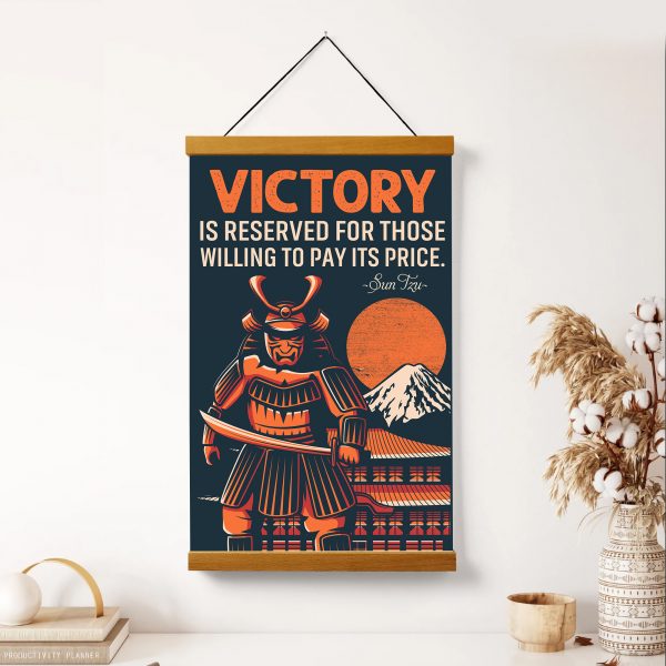 Victory Is Reserved For Those Willing Japanese Samurai Poster Canvas, Japan Warrior Wall Art Print Wood Hanger Frame, Samurai Hanger Canvas