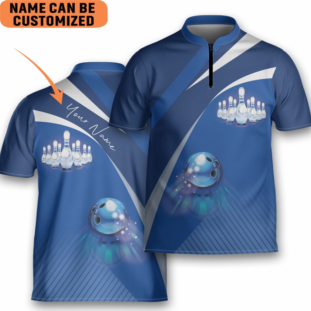 Personalized You Throwing Bowling Blue Ball Bowling Jersey Zipper Shirt Custom Name