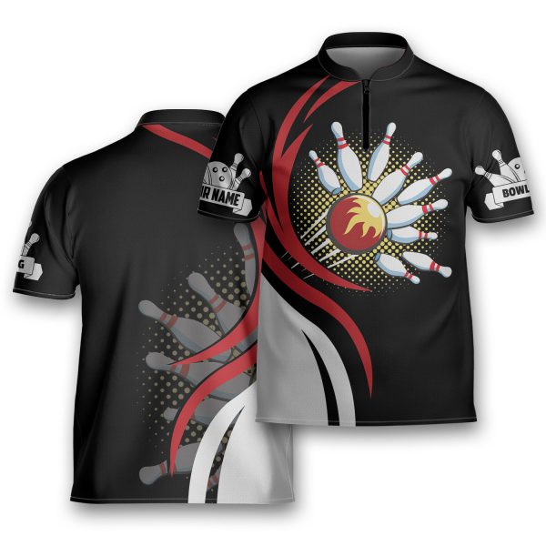 Personalized 3D Bowling Fire For Bowling Team Player Uniform Bowling Jersey Zipper