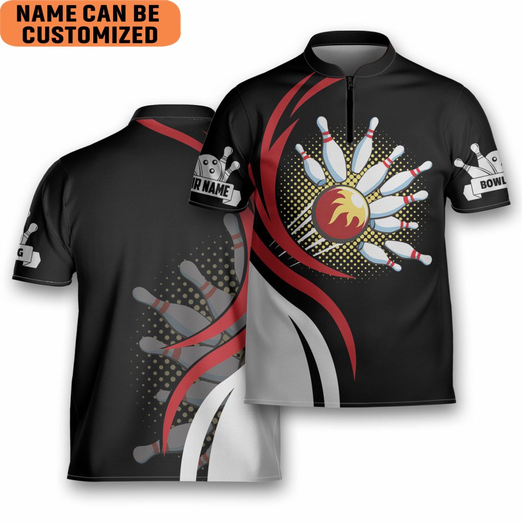 Personalized 3D Bowling Fire For Bowling Team Player Uniform Bowling Jersey Zipper