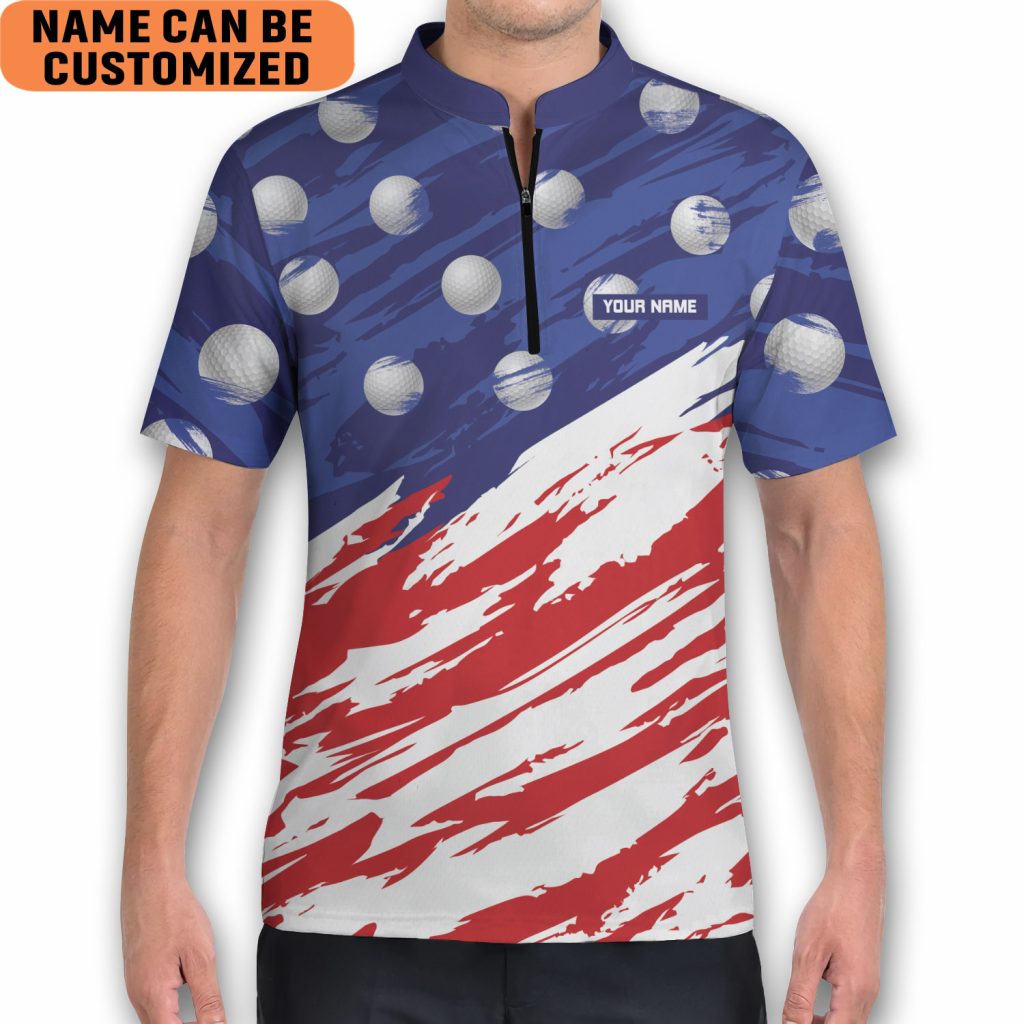 Personalized Patriotic Golf American Flag Golf Golfing Mandarin Zipper Jersey