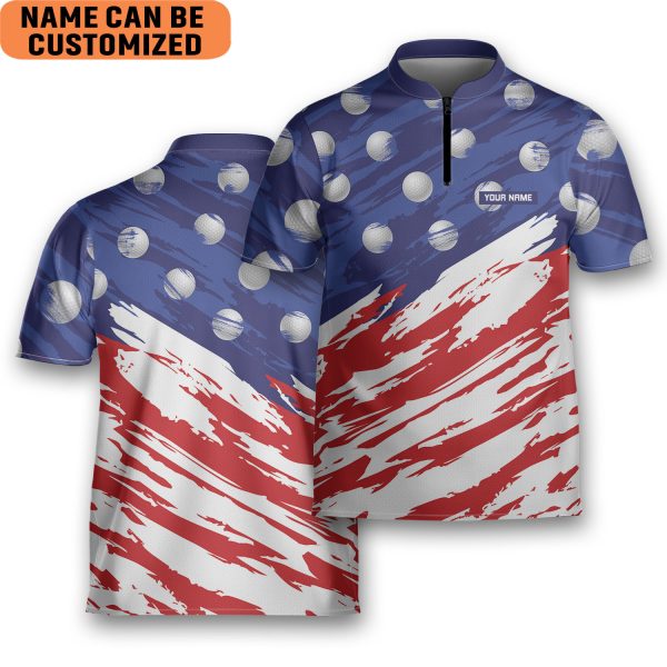 Personalized Patriotic Golf American Flag Golf Golfing Mandarin Zipper Jersey