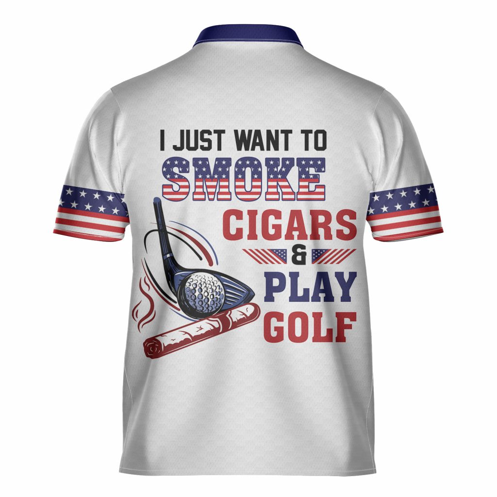 Usa Flag Cigars And Golf Style Custom Name Golfing Mandarin Zipper Jersey 3D Polo