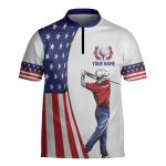 USA Flag Cigars And Golf Style Custom Name Golfing Mandarin Zipper Jersey 3D Polo