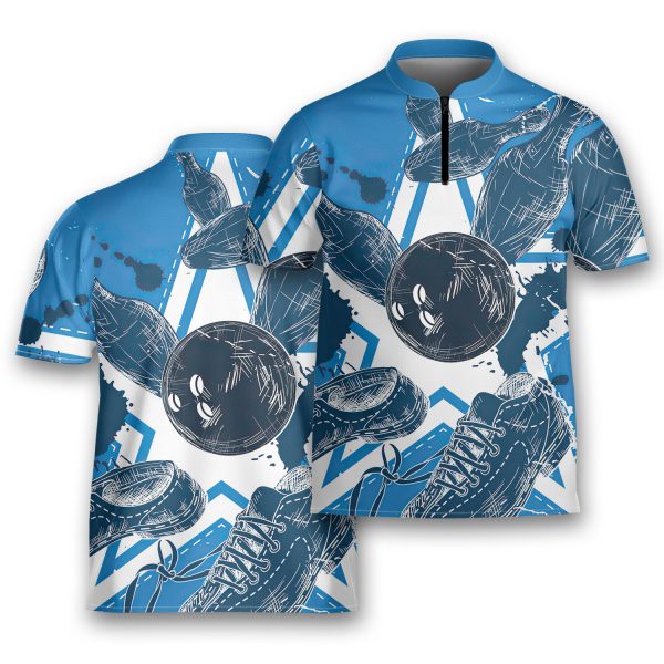 Bowling Blue Art Star Game Team Bowling Jersey Zipper Shirt Custom Name
