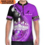 Personalized Colorful Love Bowling Purple Bowling Jersey Zipper Shirt