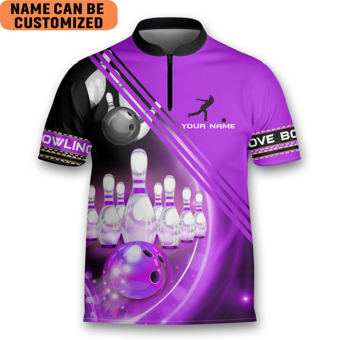 Personalized Colorful Love Bowling Purple Bowling Jersey Zipper Shirt