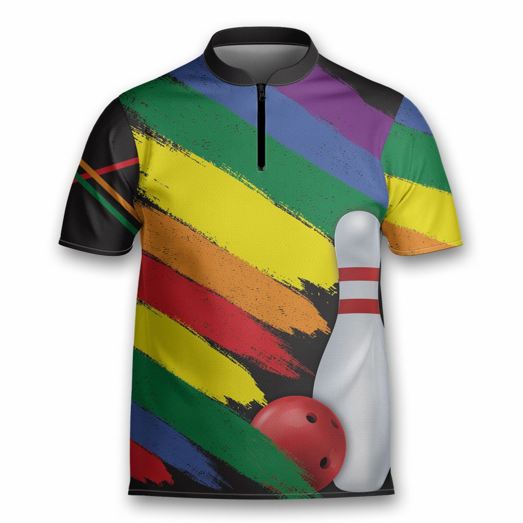Gay Bowling Lgbt Shirt, Rainbow Pride Bowlers Bowling Jersey Zipper Shirt Custom Name