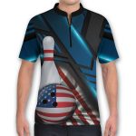 Flag US Sash Collar Team Bowling Jersey Zipper Shirt