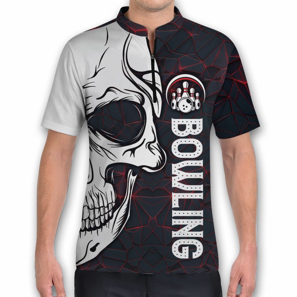 Dark Style Bowling Skull Game Team Bowling Jersey Zipper Shirt