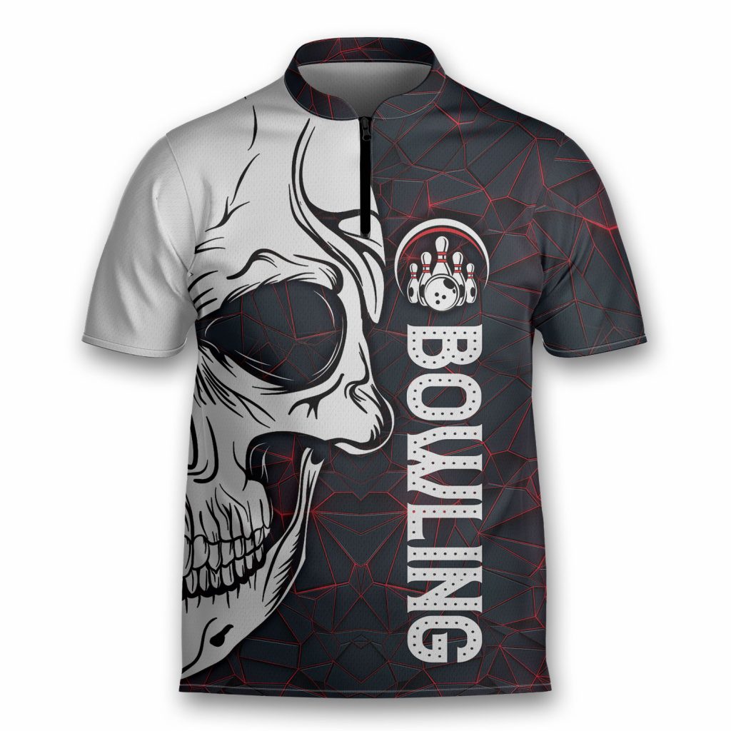 Dark Style Bowling Skull Game Team Bowling Jersey Zipper Shirt