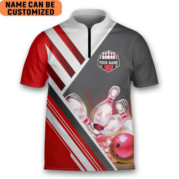 Personalized Name Retro Red Sport Bowling Game Team Bowling Jersey Zipper Shirt