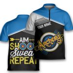 Personalized Shoot Sweat Repeat Shooter Archery Jersey Zipper Shirt