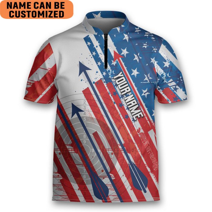 Personalized Name Archery Bow Hunting American Flag Shooter Archery Jersey Zipper Shirt