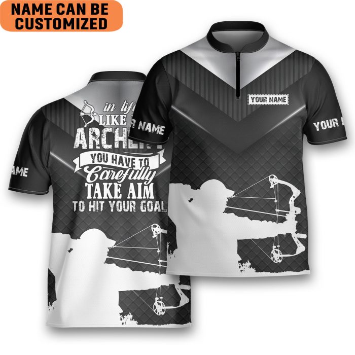 Personalized Carefully Take Aim To Hit Your Goal Shooter Archery Jersey Zipper Shirt
