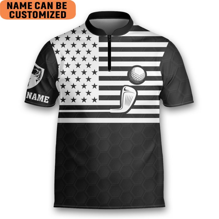 Personalized Funny Golf, American Flag Golfer Golfing Mandarin Zipper Jersey